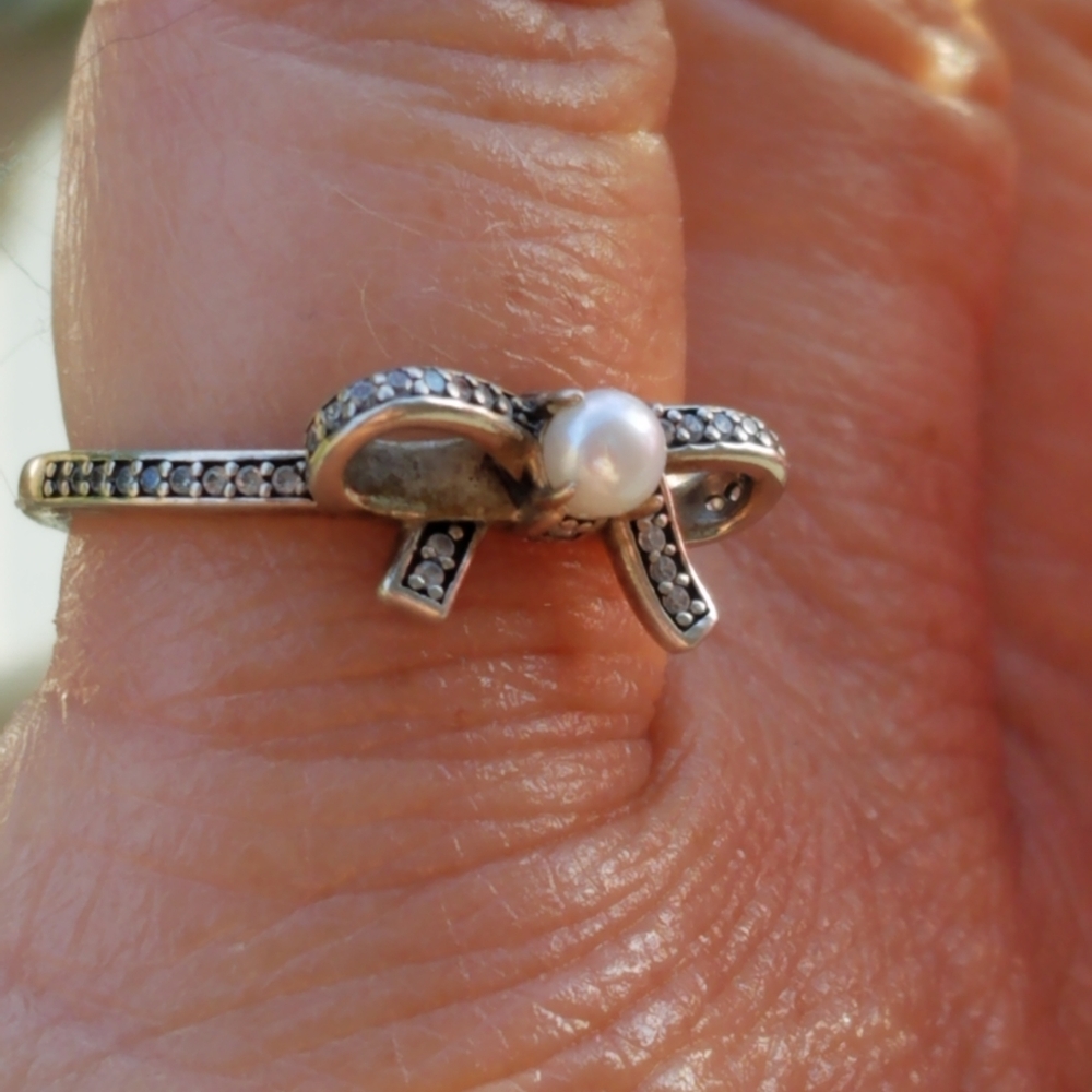 Pandora Pearl Bow CZ Ring